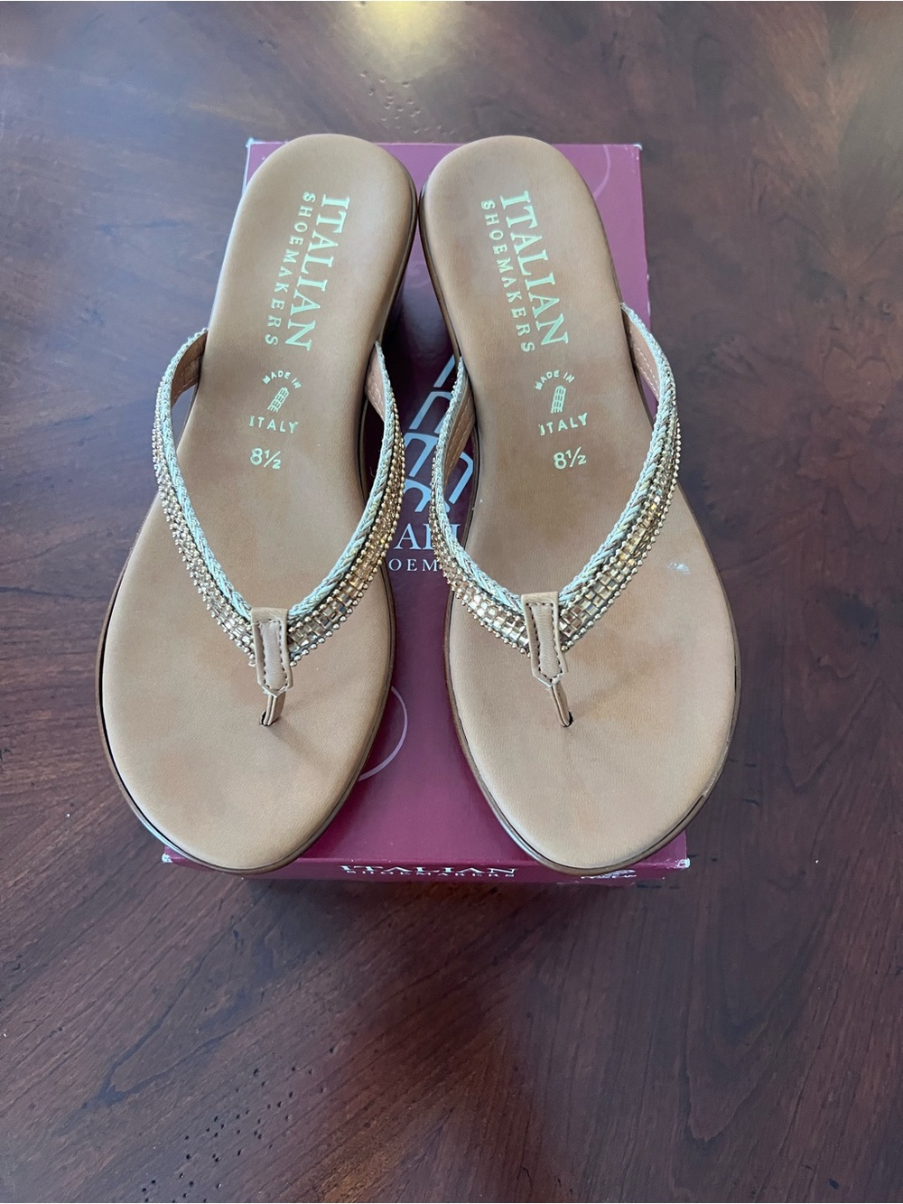Italian Shoemakers Gold-Tone Braided Thong Sandals